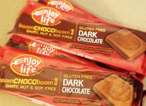 Enjoy Life brand dark chocolate bars! I love these because they are gluten free, dairy free and delicious!
